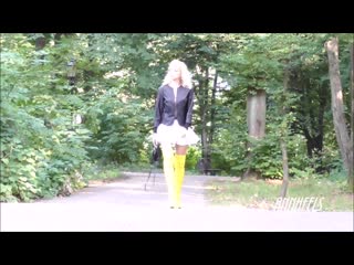 ania - yellow boots and a white dress